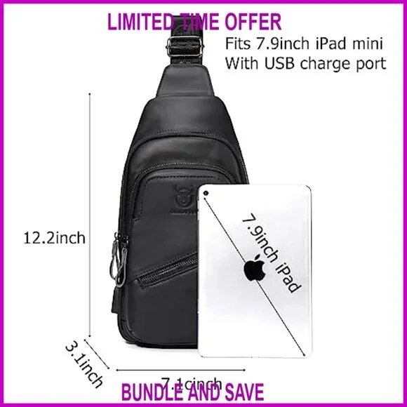 Genuine Leather Sling Backpack with USB Charging Port for Travel Hiking